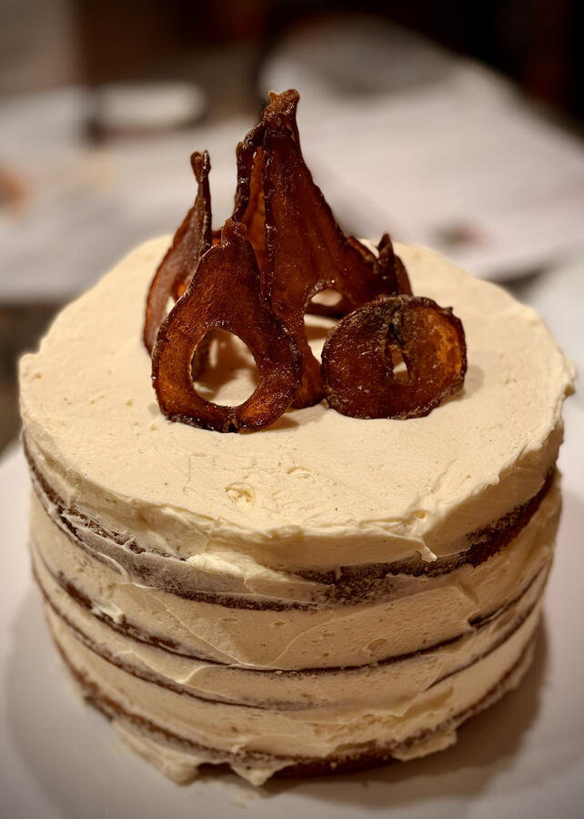 Brown butter, Cardamon, Clove Cake with Pear filling