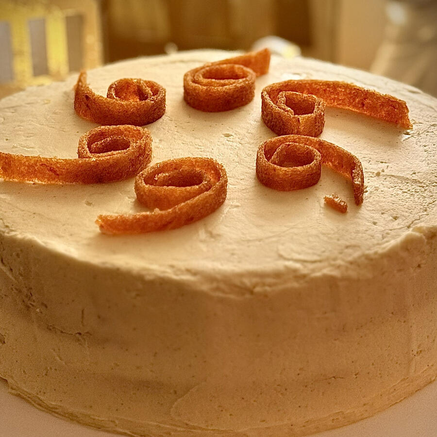 Orange cake with Cardamon icing, and orange syrup