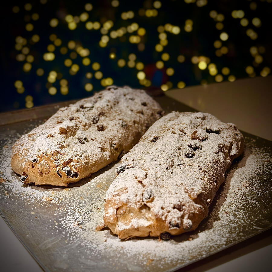 Stollen with homemade marzipan and candied fruits